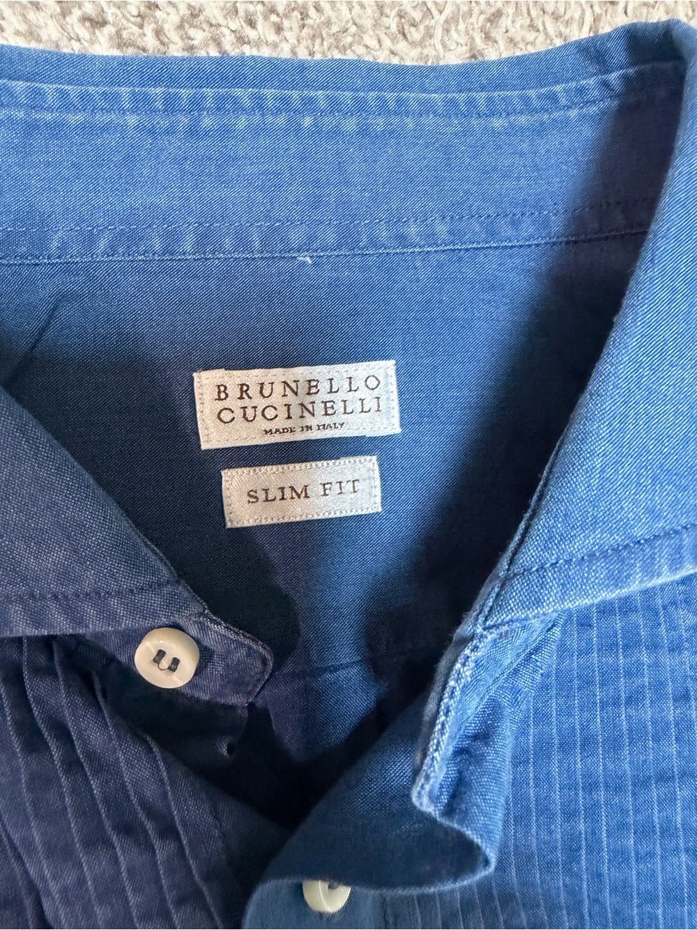 Brunello Cucinelli Men's Slim Fit Navy Blue Dress Shirt
